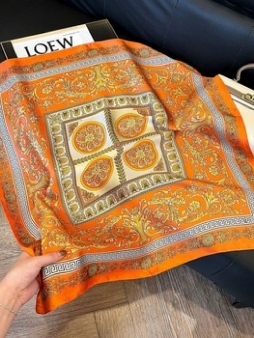 Silk -feel Orange Baroque Print Scarf - Women's  Head Scarf, Neck Scarf
